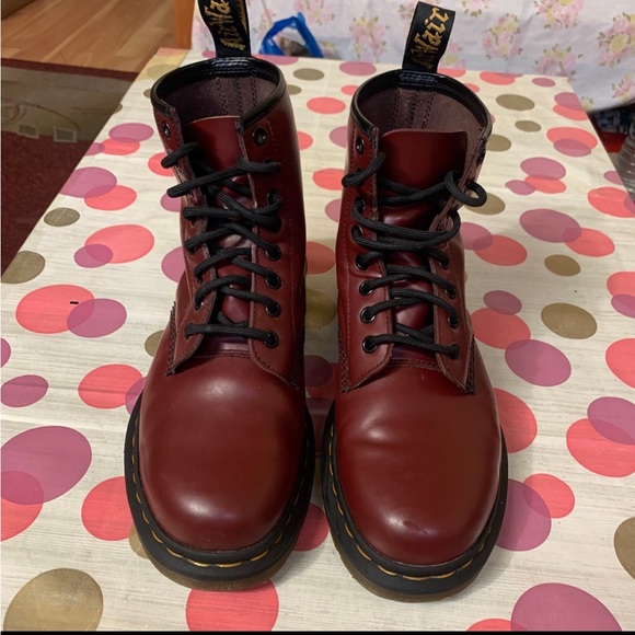 Dr Martens 1460 Smooth Leather Lace UP  Boots In Cherry Red Size7 Chunky vintage - Picture 7 of 12